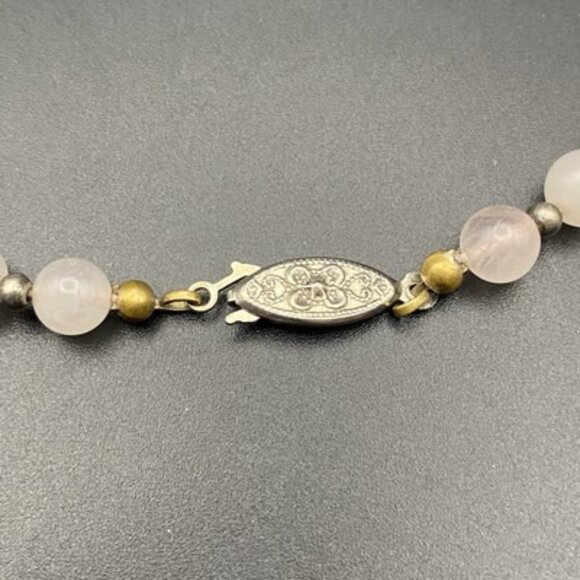 Vintage Pale Rose Quartz Beaded Necklace Silver Tone 6mm 19" Healing Boho Retro - Picture 5 of 8